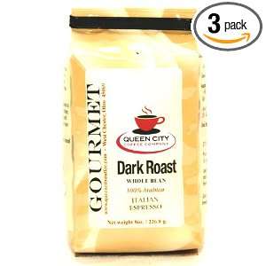 Queen City Italian Espresso Whole Bean Coffee, 8 Ounce Bags (Pack of 3 