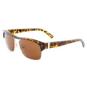   Tortoise Retro Half Frame Wayfarer Sunglasses Amber Lens   Free Pouch
