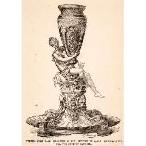  1882 Wood Engraving Surtout De Table Nereid Vase Duke 