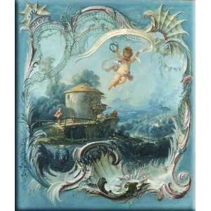 The Enchanted Home  A Pastoral Landscape Surmounted by Cupid 14x16 