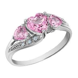 Created Pink Sapphire Heart Ring with Diamonds 1.53 Carat (ctw) in 10K 