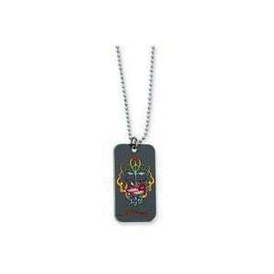  Ed Hardy Love Peace Cross Dog Tag Painted 24in Necklace Jewelry
