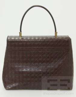   Ferragamo Brown Leather Gancini Lock Embossed Tote Bag  