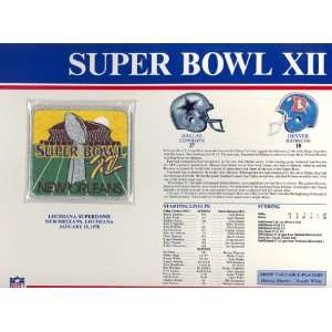  Super Bowl XII Patch and Game Details Card Sports 