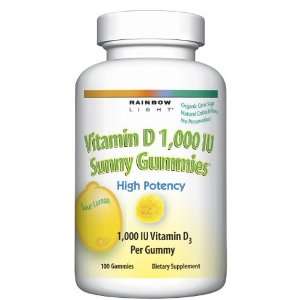  Rainbow Light Vitamin D 1,000 IU Sunny Gummies, Lemon, 100 