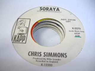 Pop Promo 45 CHRIS SIMMONS Soraya on Kapp (PROMO)  