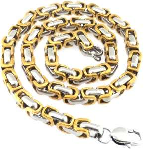 Mens Stainless Steel Polish Silver Gold Tone Byzantine Necklace Free 