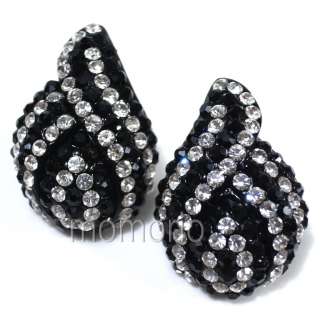 Black white loop pear cocktail studs CRYSTAL ear ring antique 