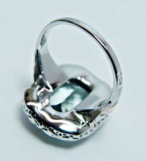 Antique 6.5ct Cushion Aquamarine Ring 14K White Gold Estate Jewelry 