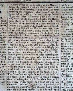 GEORGE WASHINGTON Death Funeral 1800 Old U.S. Newspaper  