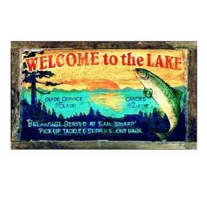   Large Welcome to the Lake Vintage Style Wooden Sign