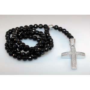  Tibetan Hip Hop 1.85ctw Diamond Cross Rosary Necklace 
