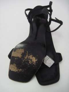 ANNE KLEIN Black Satin Rhinestone Ankle Strap Pumps 7.5  