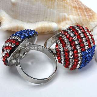 Red Blue Crystal Flag Adjustable Cocktail Ring#6.5 XMAS GIFT  