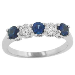  5 Stone Round Blue Sapphire(.63ct ) & Diamond(.33ct) Band 