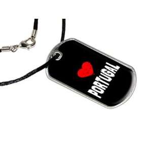  Portugal Love   Military Dog Tag Black Satin Cord Necklace 