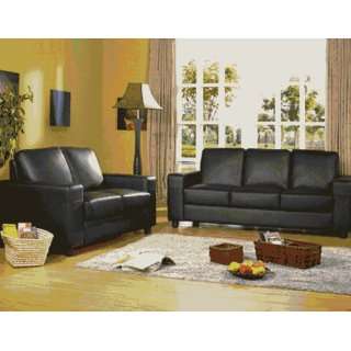  2 pc Black leather modern style sofa and love seat set 