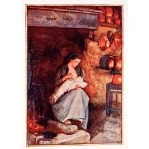  1905 Color Print Woman Baby Farmhouse Fireside Casentino 