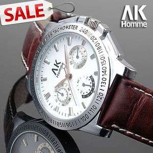 NEW ◆AK Homme◆ stainless steel case Quartz brown leather band mens 