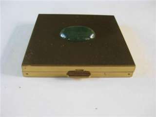   Volupte USA Square Goldtone Compact with Jade style Stone  