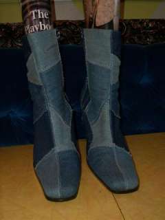 Vintage Retro Denim Boots, Patchwork, Paprika, 8  