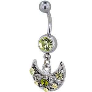  Belly Navel Ring Peridot Green Crescent Dangle Belly Navel 