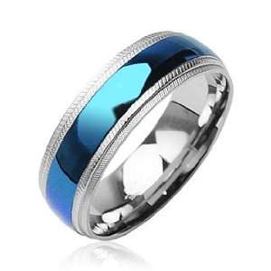  316L Surgical Stainless Steel Rings/ IP Blue Center   Size 