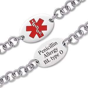   Stainless Steel Oval Medical Alert Engraved ID Bracelet Jewelry