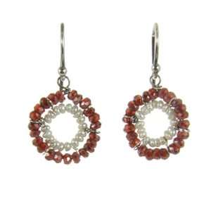  Red Zircon and Freshwater Pearl Circular Earrings Jewelry