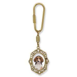  Gold tone and Purple Crystal Oval Beagle Key Fob Jewelry