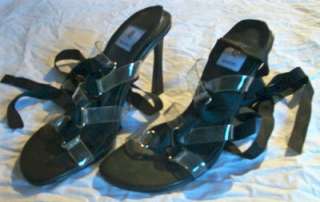 BAKER Blk/Clear 3 Heel Sandals 6M C99SALE  