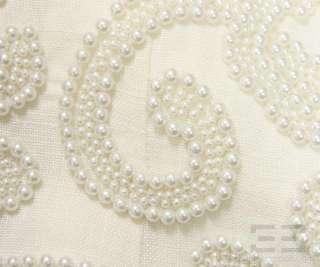 Carmen Marc Valvo Ivory Linen Pearl Embellished Sheath Dress Size 4 