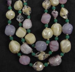 Hattie Carnegie 3 Strand Art Glass Necklace  