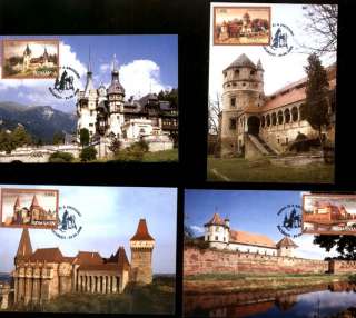 THE CASTLES OF ROMANIA ; 4 MAXIMUM CARDS FDC 2008  