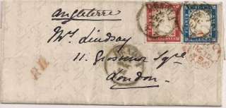 Sardinia 1861 letter to London/UK, 20 + 40 C. stamps, very attrative 