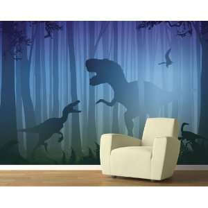  T. rex in the Woods Pre Pasted Mural Blue Green