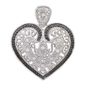   Black Outline Rhodium Heart Pendant (Nice Mothers Day Gift, Special