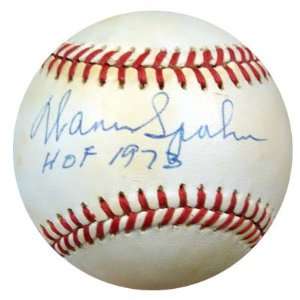 Warren Spahn Autographed Ball   NL Feeney HOF 73 PSA DNA 