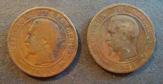 FRANCE 1854 W,1855 W 10/DIX CENTIMES COINS. NAPOLEON III EMPEREUR
