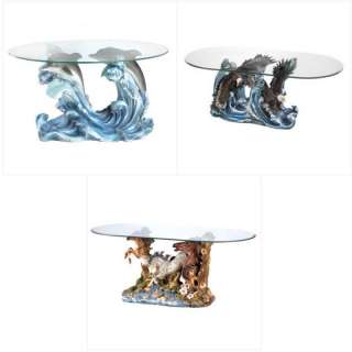 Decorative Figure Themed Oval Glass Top Coffee Tables  