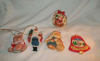 vintage lot of 5 ceramic Christmas tree ornaments Santa bell bear ball 