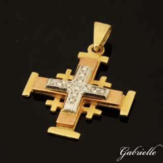 JERUSALEM CROSS PENDANT 18K SOLID YELLOW WHITE AND ROSE GOLD  