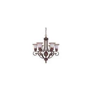  Wesley   6 Light 28 Chandelier W/ Amber Bisque Glass 