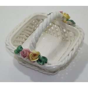  Vintage Porcelain Rose Flowered Basket 
