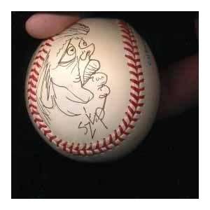 Paul Szep Signed Baseball With Jimmy Carter Drawing   Autographed 
