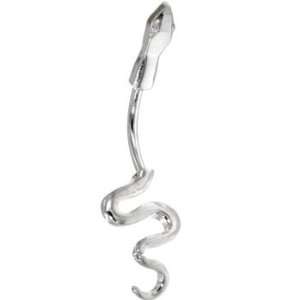  Solid 14kt White Gold Sexy Snake Belly Ring Jewelry