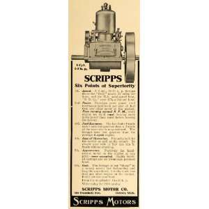  1908 Ad Scripps Motors 4 Cylinder 4 5 HP Engine Detroit 