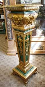 VINTAGE PEDESTAL GREEN & GOLD PAINTED METAL IN CLASSICAL STYLE W 