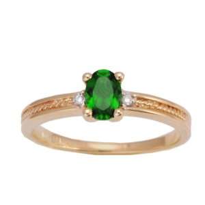 10K Yellow Gold Chrome Diopside and Diamond Milgrain Solitaire Ring 