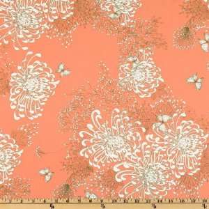  44 Wide Asian Collection Mum Gardens Coral Fabric By The 